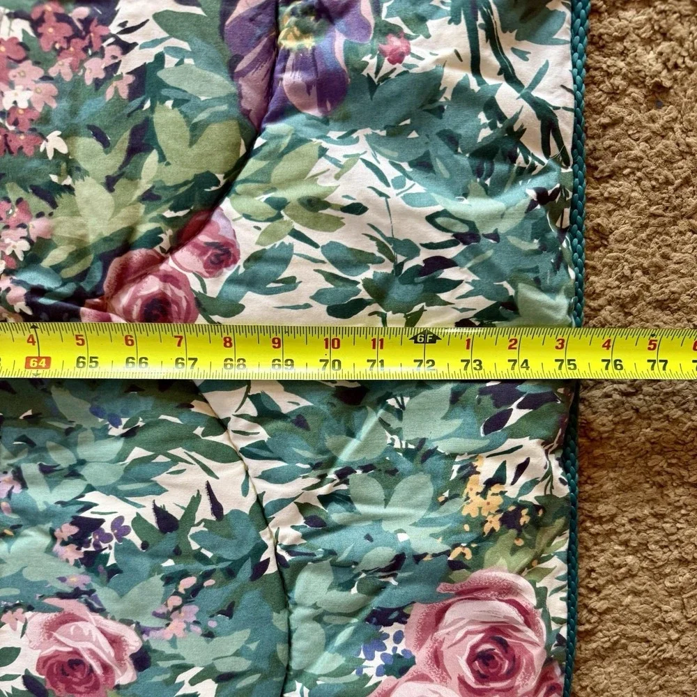 3pc VTG Country Floral Full Comforter Valance Curtains Green Pink Rose Roses USA